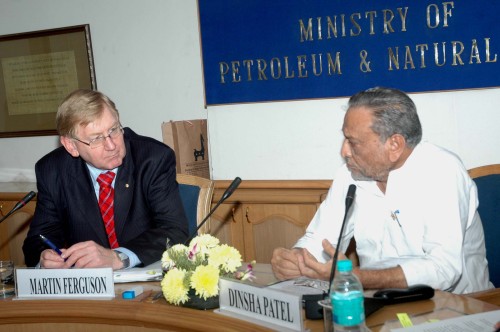The Minister for Resources and Tourism, Australia, Mr.  Martin Ferguson calls on the Minister of State for Petroleum & Natural Gas, Shri Dinsha J. Patel, in New Delhi on November 06, 2008.